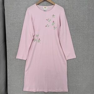 Vtg Talbots Dress Womens M Pink Floral Shift Midi Embroidered Cottagecore Cotton